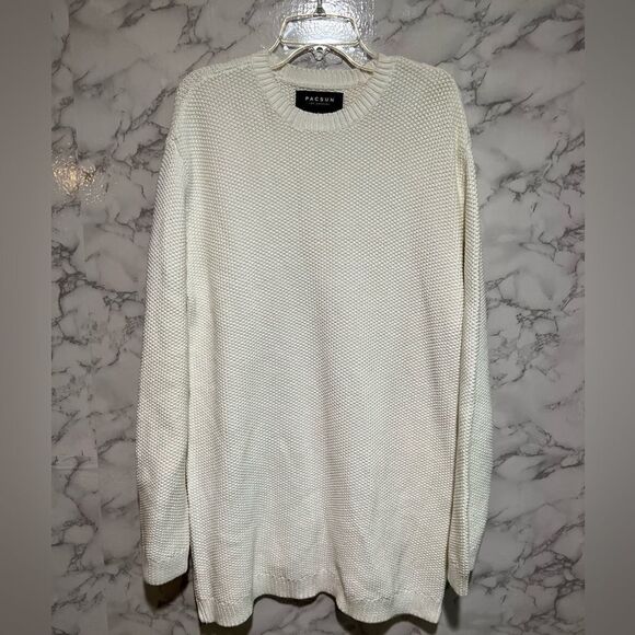 PacSun Women's Pullover Sweater White Size S Longer Fit Crew Neck Zip Sides - Picture 1 of 9